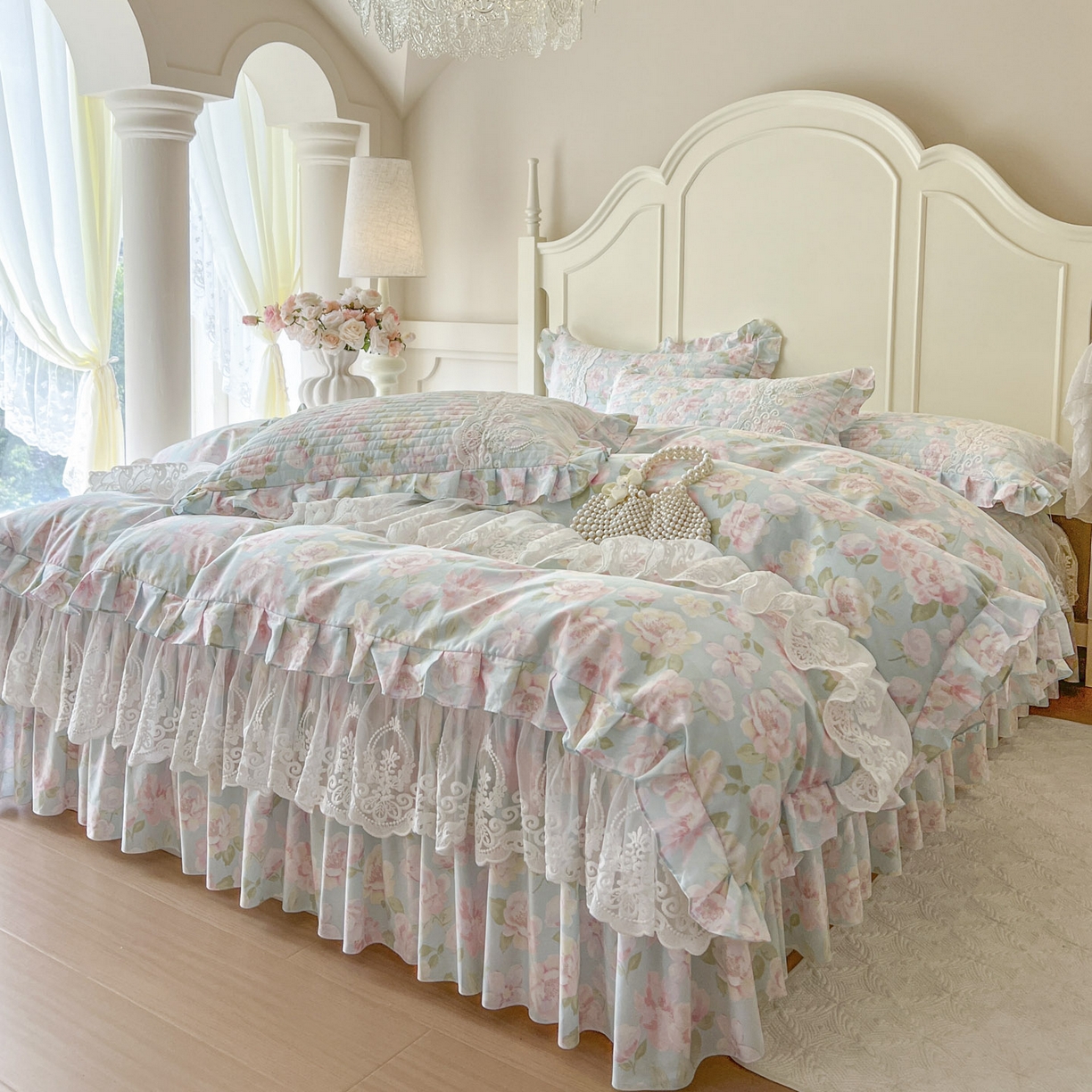 91家纺网 家纺一手货源 找家纺 恋尚2025新款全棉纯棉印花床裙单床裙床裙单品床裙控价135起！四件套控价260元起！ 梦蔓花姿