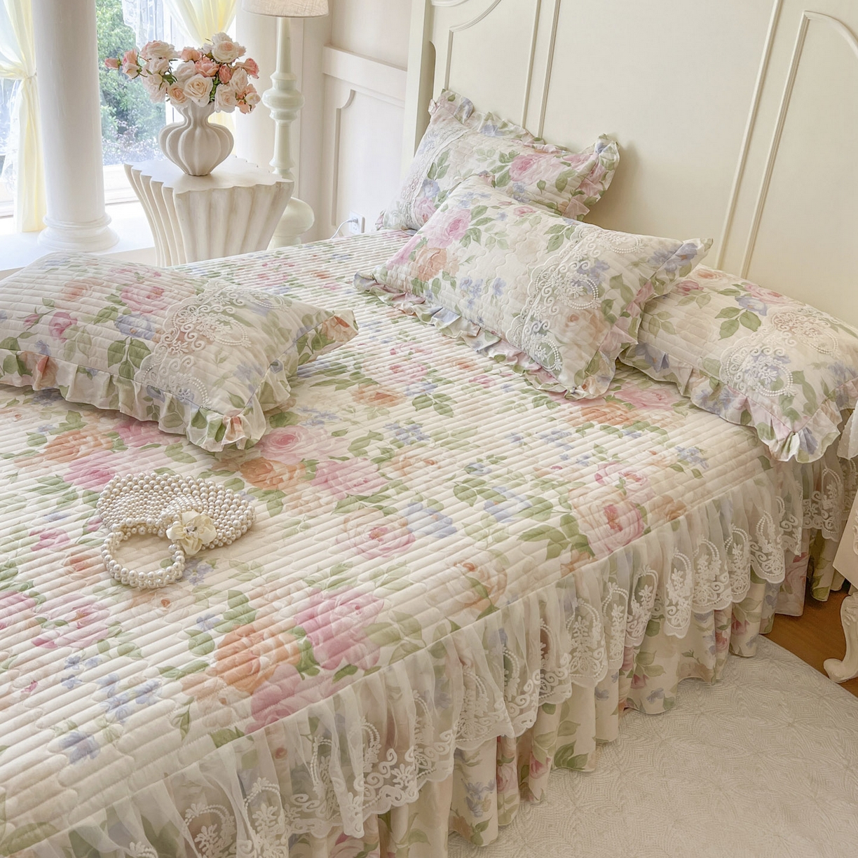 91家纺网 家纺一手货源 找家纺 恋尚2025新款全棉纯棉印花床裙单床裙床裙单品床裙控价135起！四件套控价260元起！ 浅夏花开