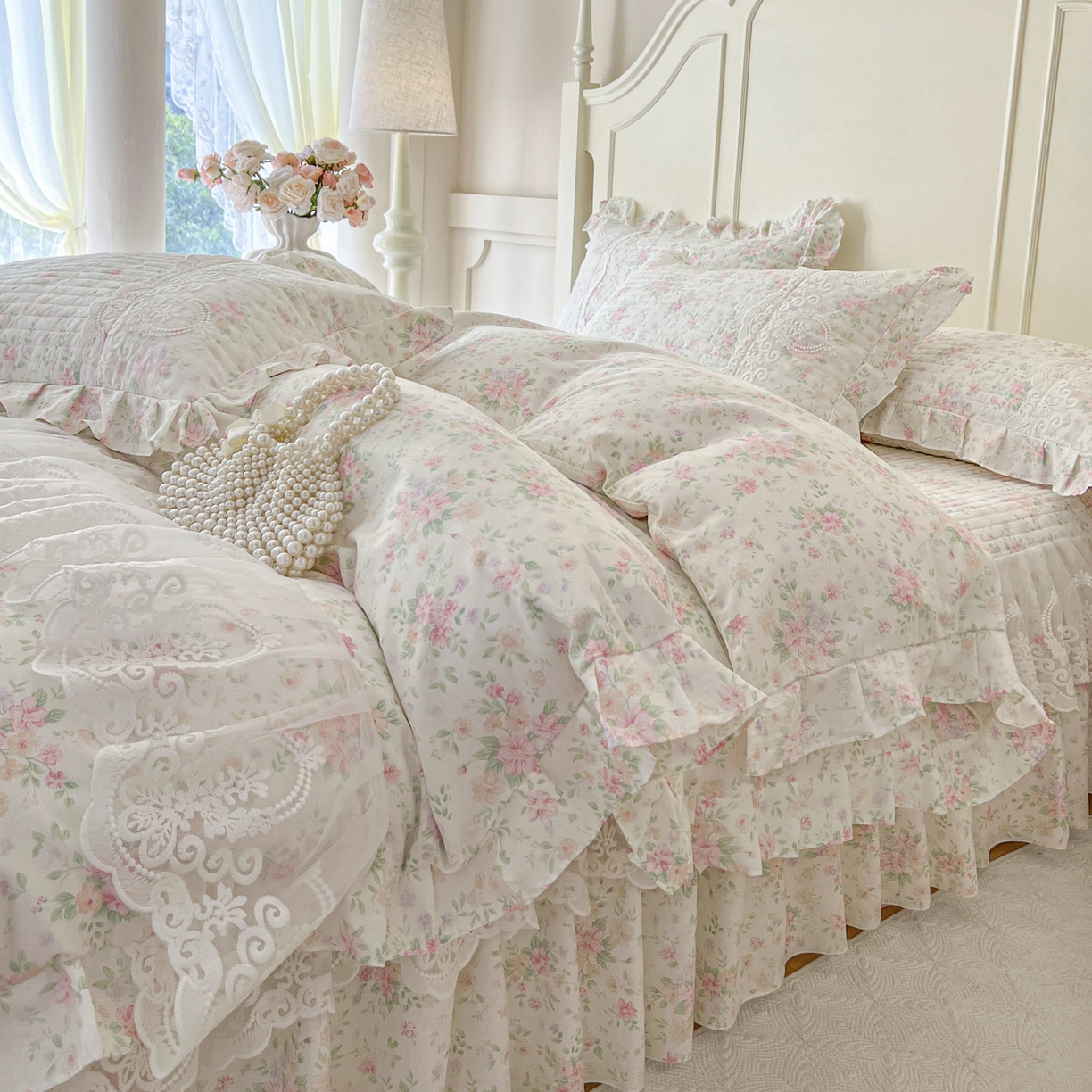 91家纺网 家纺一手货源 找家纺 恋尚2025新款全棉纯棉印花床裙单床裙床裙单品床裙控价135起！四件套控价260元起！ 花团锦簇