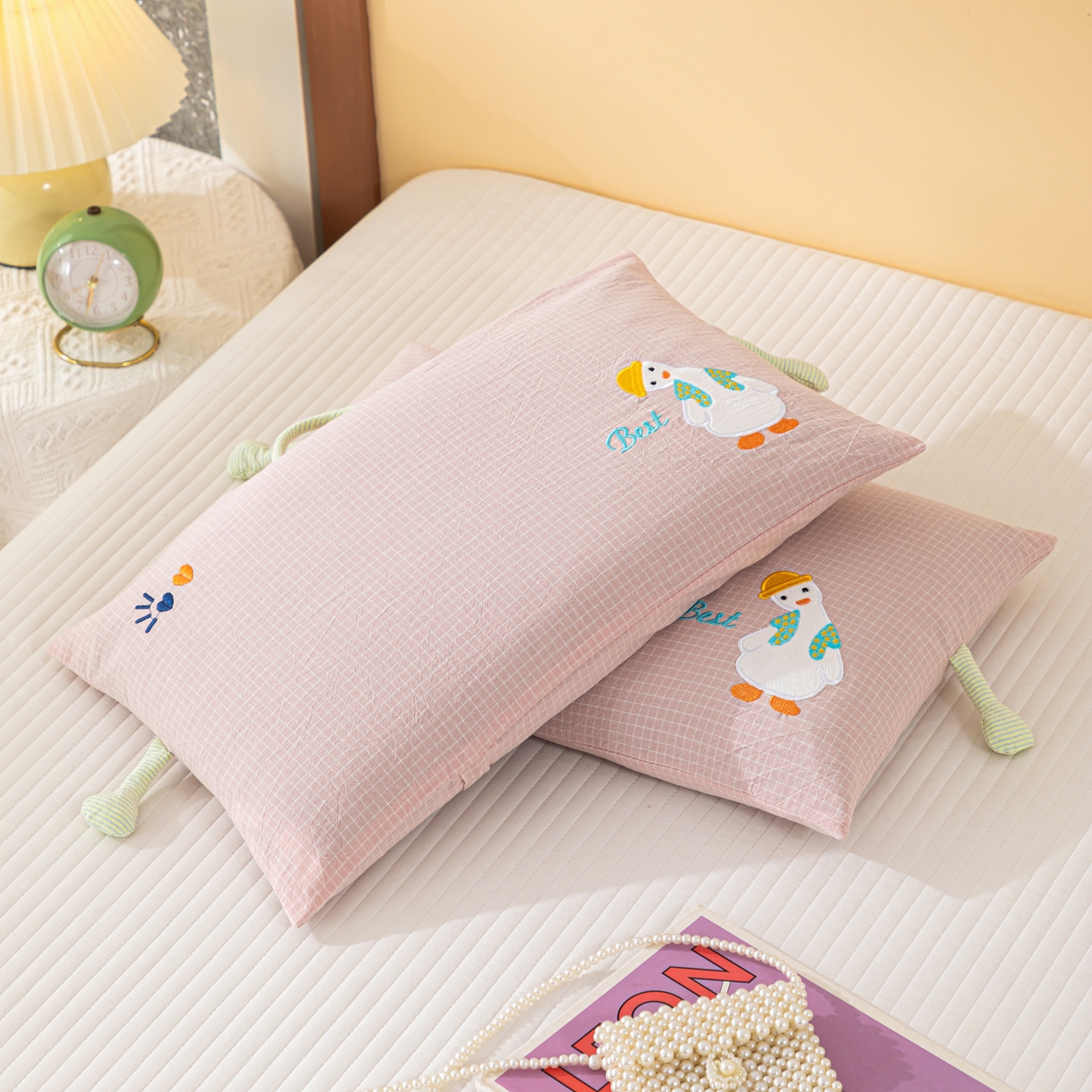 织布人 2025新款枕芯全棉纯棉手提袋卡通婴幼儿童枕头学生枕开学季宿舍枕头枕芯 全棉卡通手提枕-你好呀 30x50cm/只