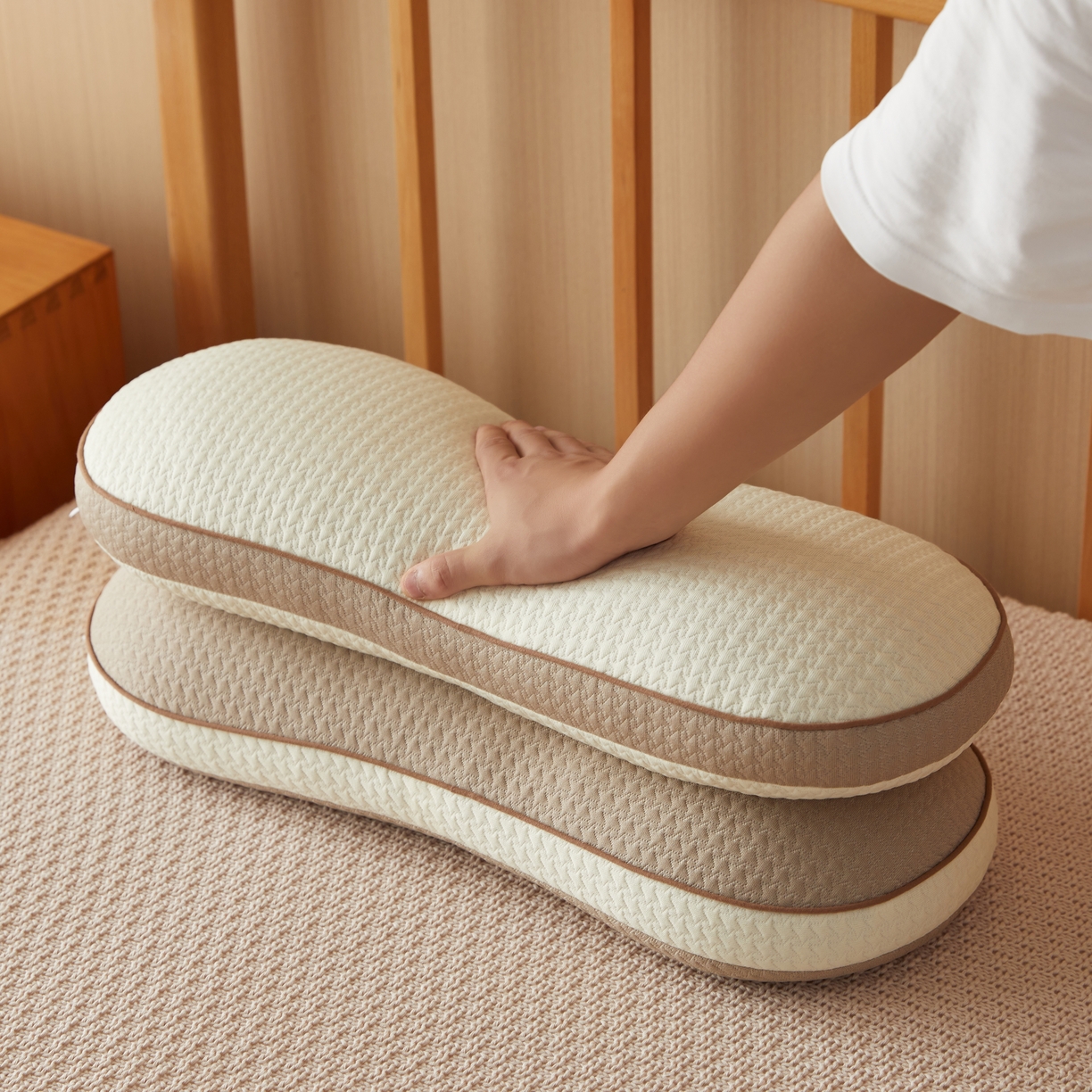 91家纺网 家纺一手货源 找家纺 缦吉 2025款邦邦荞麦枕芯（升级立体） 咖色（52*18cm）