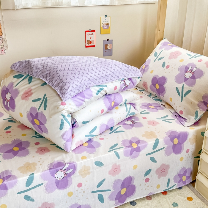 91家纺网 家纺一手货源 找家纺 小叮当家纺仓储工厂店 2025新款舒适亲肤全棉纯棉斜纹印花学生三件套 俏佳人