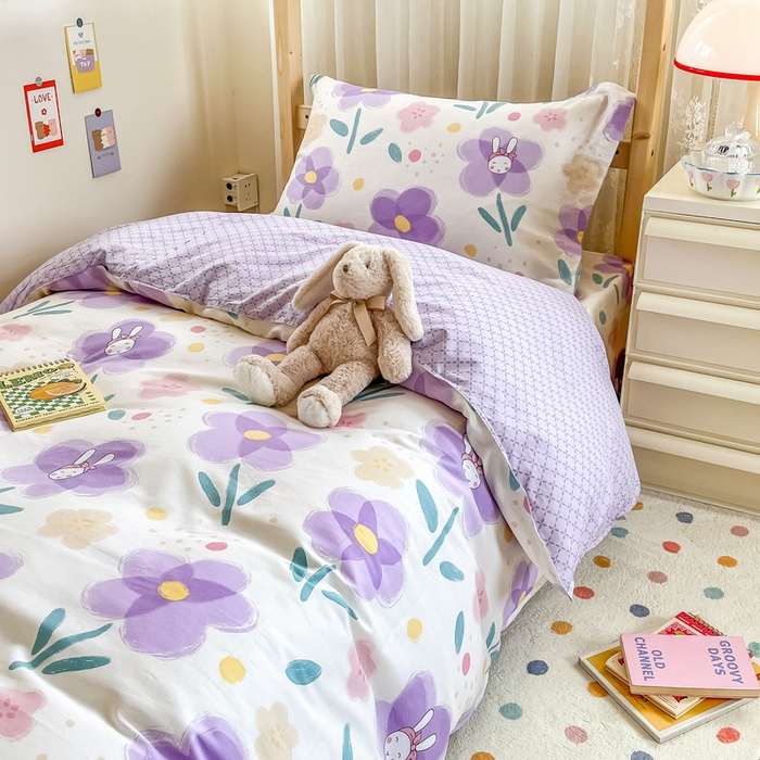 91家纺网 家纺一手货源 找家纺 小叮当家纺仓储工厂店 2025新款舒适亲肤全棉纯棉斜纹印花学生三件套 俏佳人