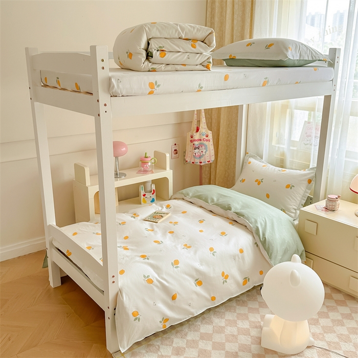 小叮当家纺仓储工厂店 2025新款舒适亲肤全棉纯棉斜纹印花学生三件套 清香柠檬