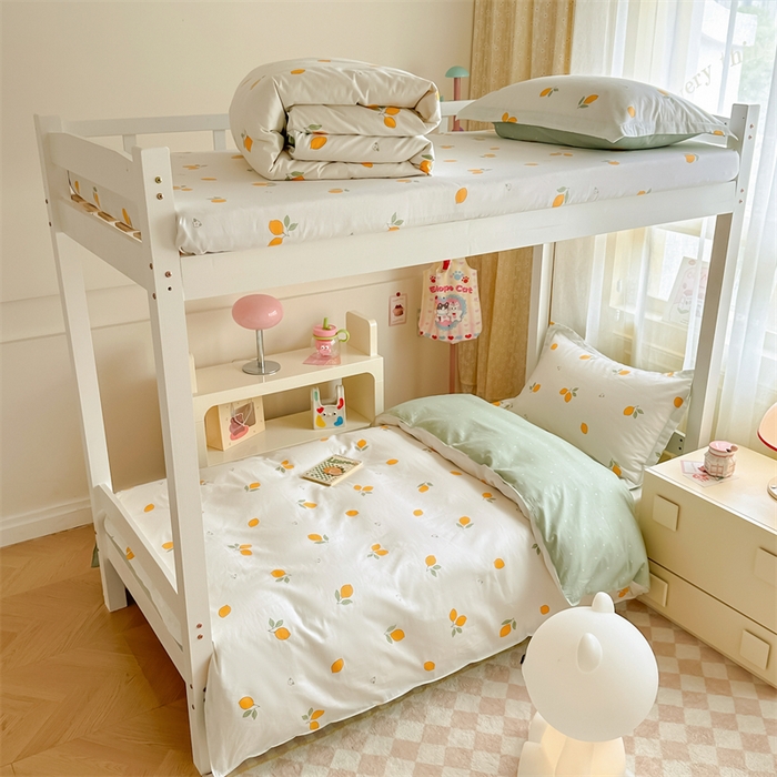 91家纺网 家纺一手货源 找家纺 小叮当家纺仓储工厂店 2025新款舒适亲肤全棉纯棉斜纹印花学生三件套 清香柠檬