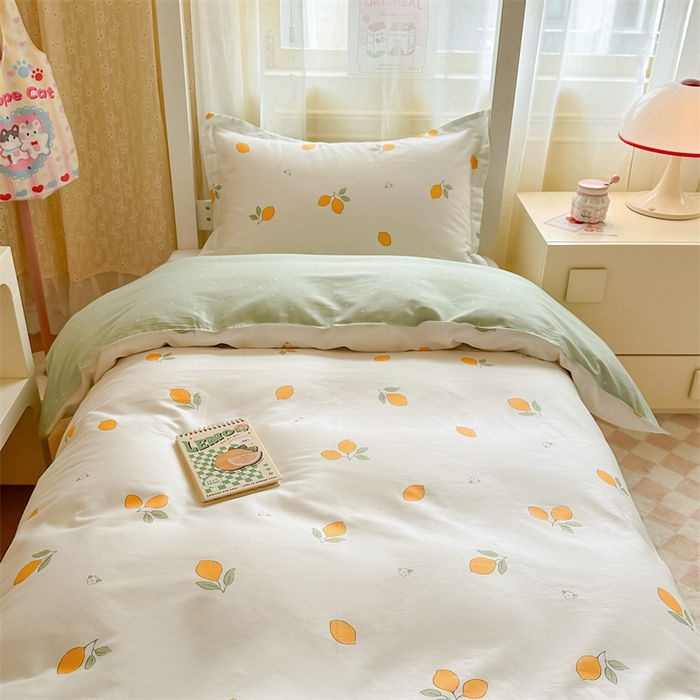 91家纺网 家纺一手货源 找家纺 小叮当家纺仓储工厂店 2025新款舒适亲肤全棉纯棉斜纹印花学生三件套 清香柠檬