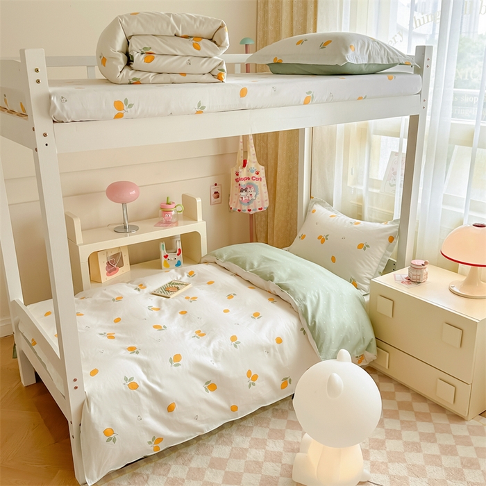 91家纺网 家纺一手货源 找家纺 小叮当家纺仓储工厂店 2025新款舒适亲肤全棉纯棉斜纹印花学生三件套 清香柠檬