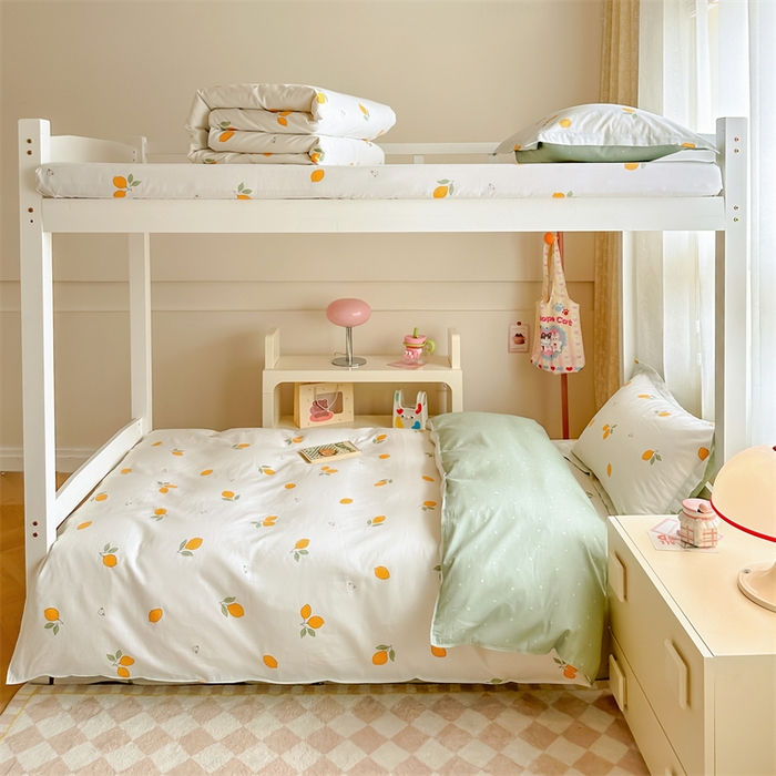 91家纺网 家纺一手货源 找家纺 小叮当家纺仓储工厂店 2025新款舒适亲肤全棉纯棉斜纹印花学生三件套 清香柠檬