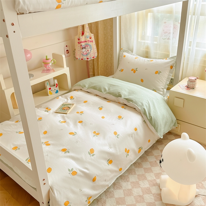 91家纺网 家纺一手货源 找家纺 小叮当家纺仓储工厂店 2025新款舒适亲肤全棉纯棉斜纹印花学生三件套 清香柠檬