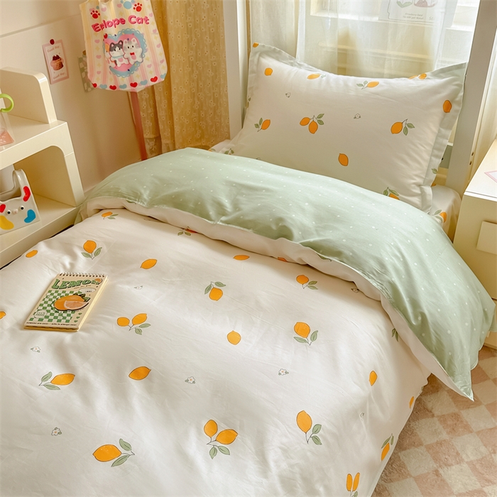 91家纺网 家纺一手货源 找家纺 小叮当家纺仓储工厂店 2025新款舒适亲肤全棉纯棉斜纹印花学生三件套 清香柠檬