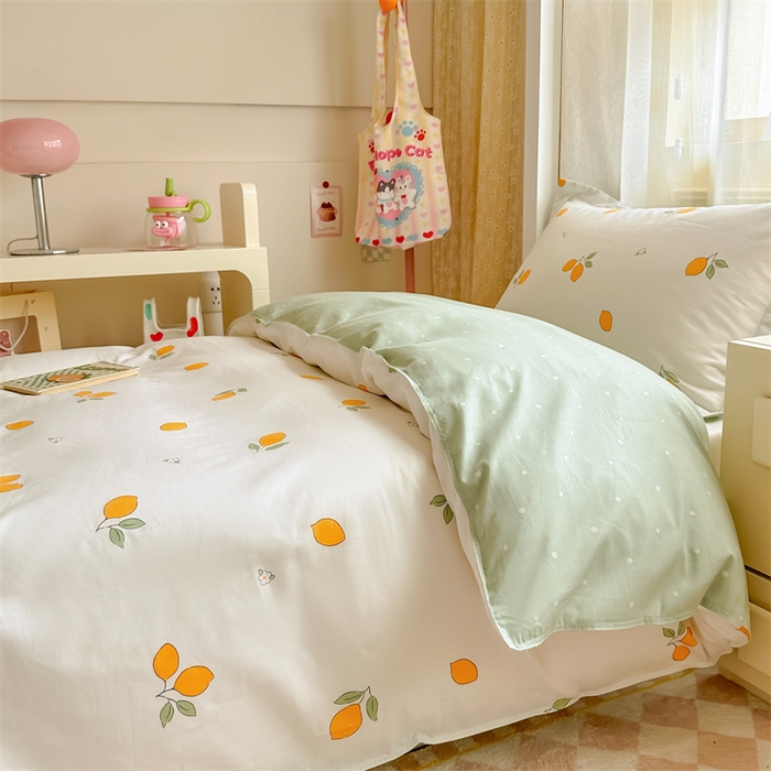 91家纺网 家纺一手货源 找家纺 小叮当家纺仓储工厂店 2025新款舒适亲肤全棉纯棉斜纹印花学生三件套 清香柠檬