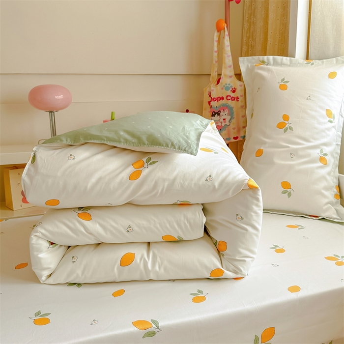 91家纺网 家纺一手货源 找家纺 小叮当家纺仓储工厂店 2025新款舒适亲肤全棉纯棉斜纹印花学生三件套 清香柠檬