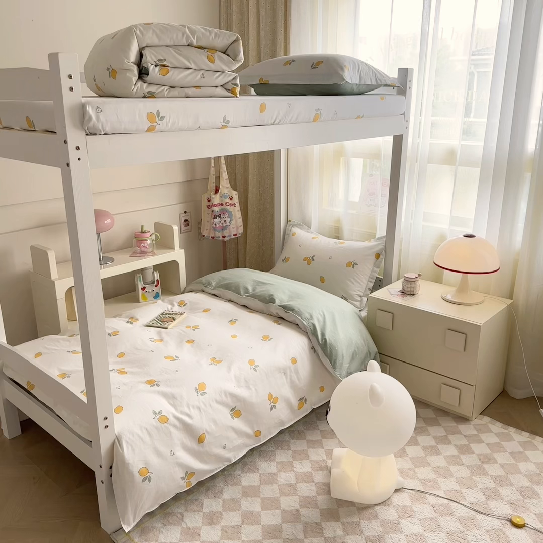 91家纺网 家纺一手货源 找家纺 小叮当家纺仓储工厂店 2025新款舒适亲肤全棉纯棉斜纹印花学生三件套 清香柠檬