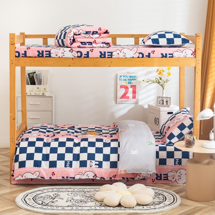 91家纺网 家纺一手货源 找家纺 小叮当家纺仓储工厂店 2025新款舒适亲肤全棉纯棉斜纹印花学生三件套 兔小姐