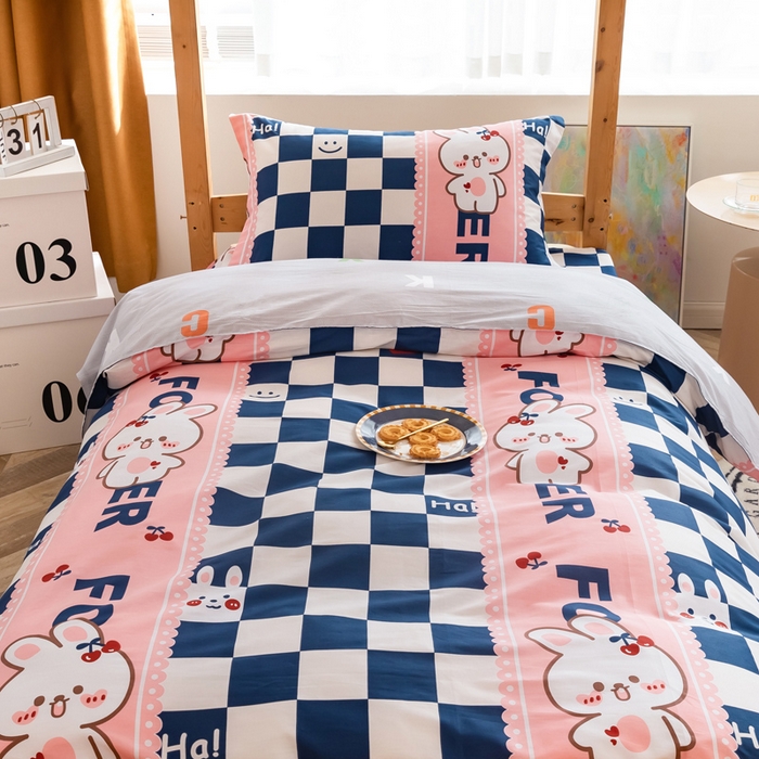 91家纺网 家纺一手货源 找家纺 小叮当家纺仓储工厂店 2025新款舒适亲肤全棉纯棉斜纹印花学生三件套 兔小姐