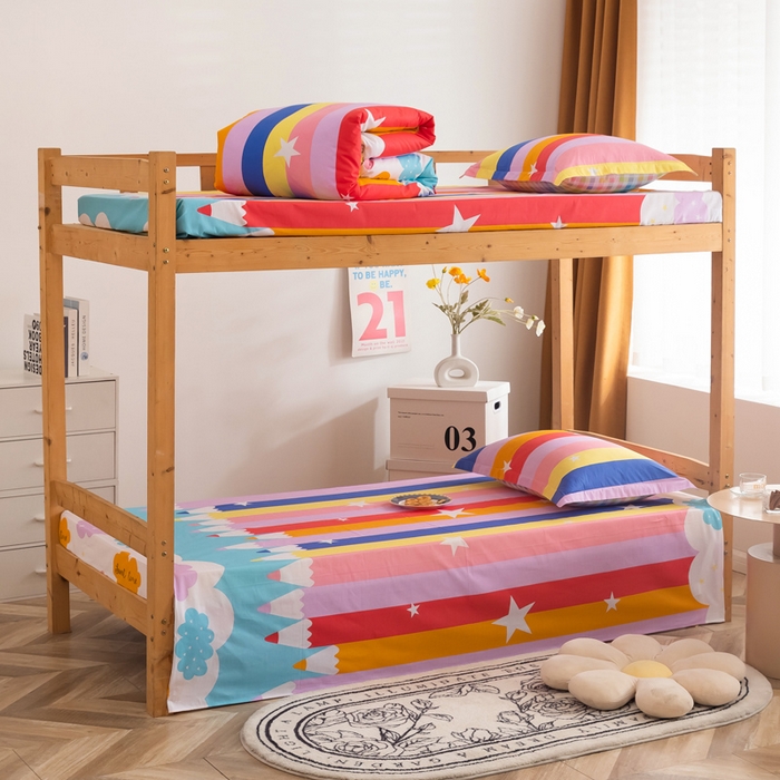 91家纺网 家纺一手货源 找家纺 小叮当家纺仓储工厂店 2025新款舒适亲肤全棉纯棉斜纹印花学生三件套 五彩缤纷