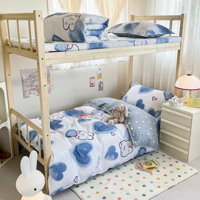 小叮当家纺仓储工厂店 2025新款舒适亲肤全棉纯棉斜纹印花学生三件套 小萌兔