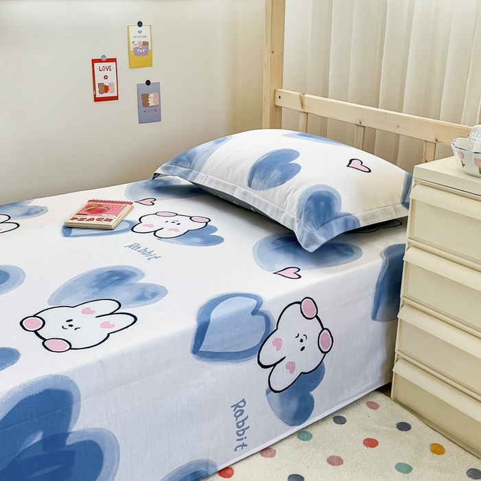 91家纺网 家纺一手货源 找家纺 小叮当家纺仓储工厂店 2025新款舒适亲肤全棉纯棉斜纹印花学生三件套 小萌兔