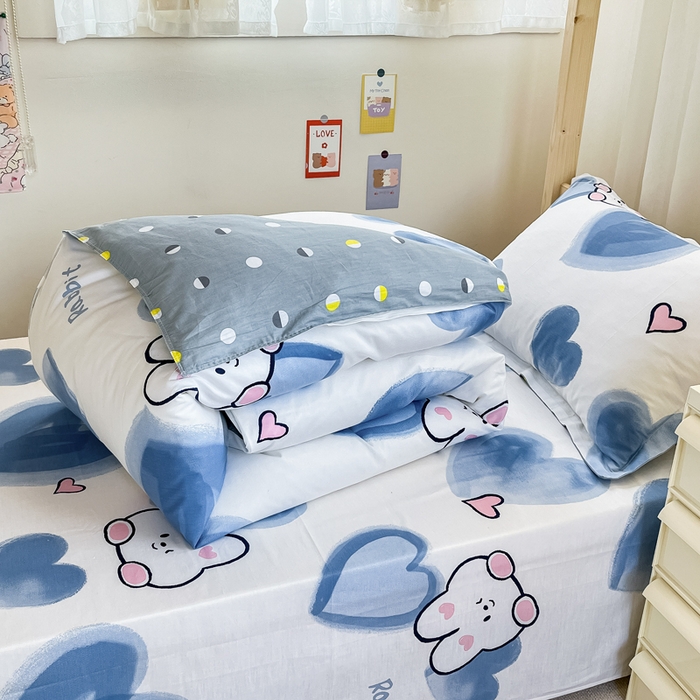 91家纺网 家纺一手货源 找家纺 小叮当家纺仓储工厂店 2025新款舒适亲肤全棉纯棉斜纹印花学生三件套 小萌兔