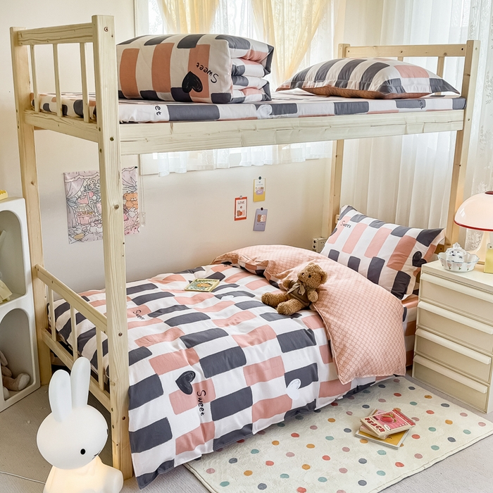 小叮当家纺仓储工厂店 2025新款舒适亲肤全棉纯棉斜纹印花学生三件套 小甜心