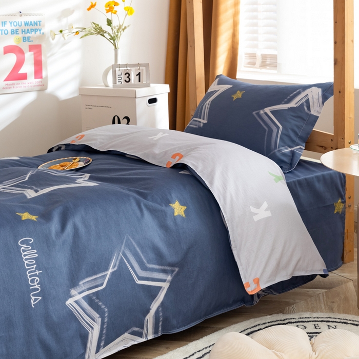 91家纺网 家纺一手货源 找家纺 小叮当家纺仓储工厂店 2025新款舒适亲肤全棉纯棉斜纹印花学生三件套 星际