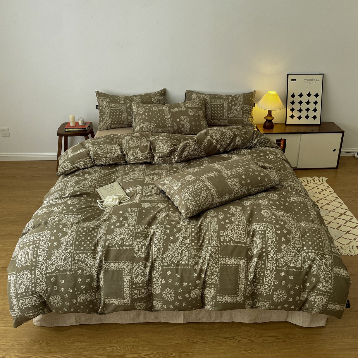 91家纺网 家纺一手货源 找家纺 （总）梦纤绒 2025秋冬新款A类高克重亚麻复古诧季风原麻系列四件套