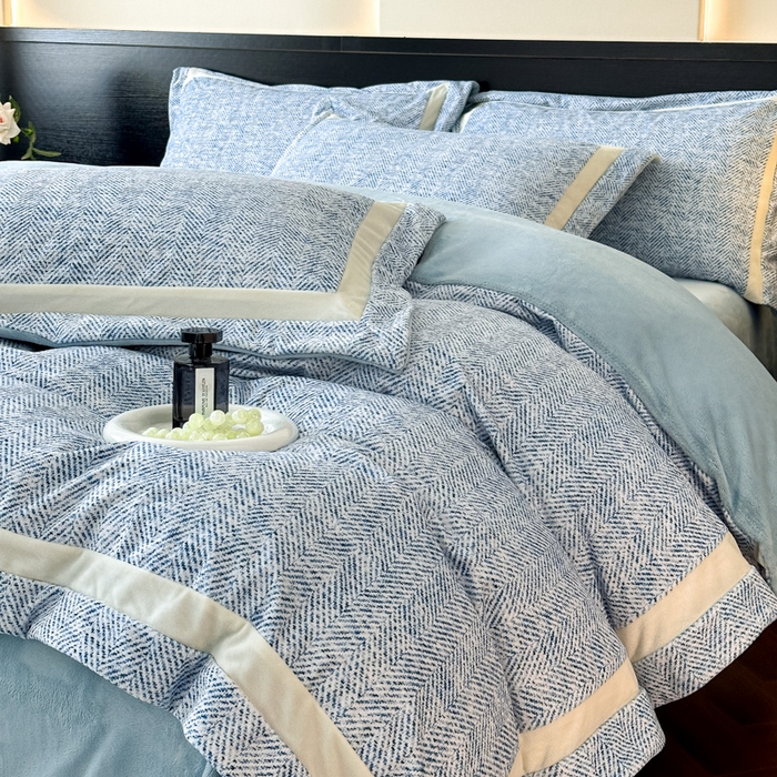 羽梦家纺 2025款数码印花全消光260克牛奶绒轻奢简约工艺款四件套 数码-蔚蓝
