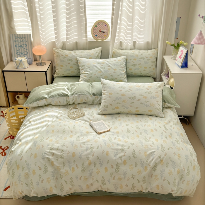 91家纺网 家纺一手货源 找家纺 小叮当家纺仓储工厂店 2025新款13372碎花全棉纯棉四件套 萱草