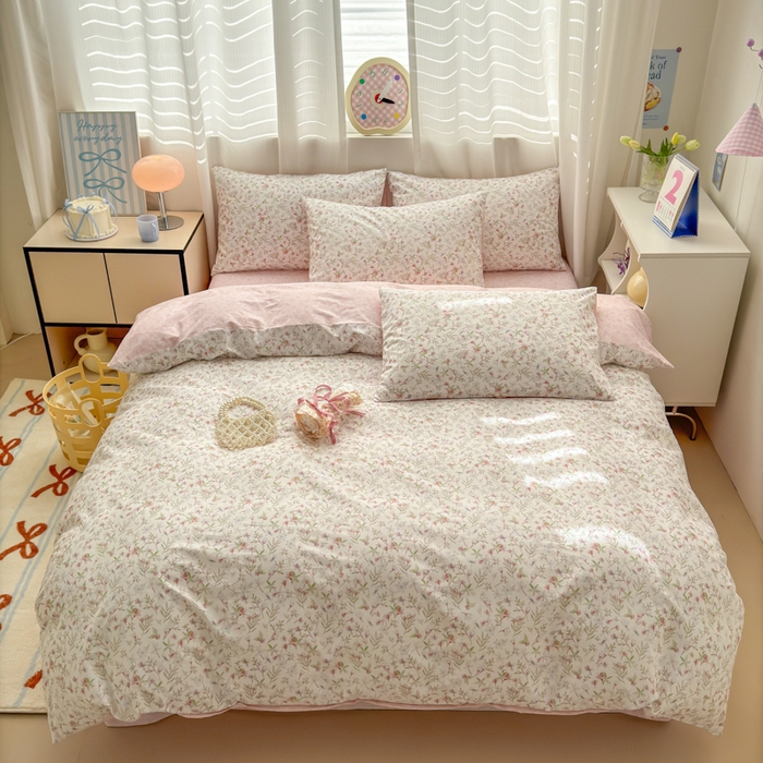 91家纺网 家纺一手货源 找家纺 小叮当家纺仓储工厂店 2025新款13372碎花全棉纯棉四件套 月华