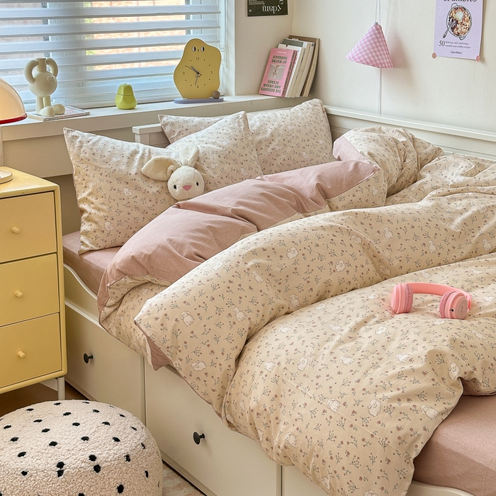 91家纺网 家纺一手货源 找家纺 小叮当家纺仓储工厂店 2025新款13372碎花全棉纯棉四件套 采薇兔