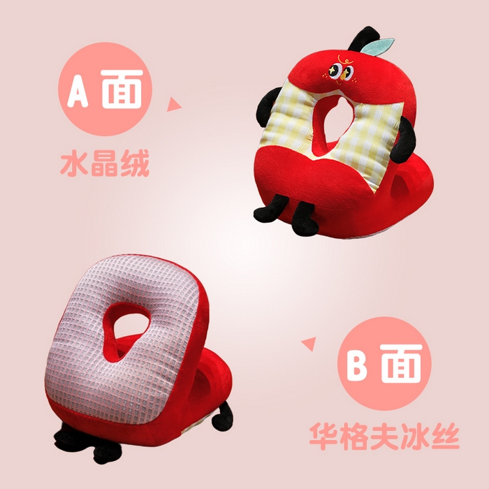 91家纺网 家纺一手货源 找家纺 仟亿莱 2025新款亲肤舒适大眼红苹果双面午睡枕枕头枕芯 俏皮双面红苹果