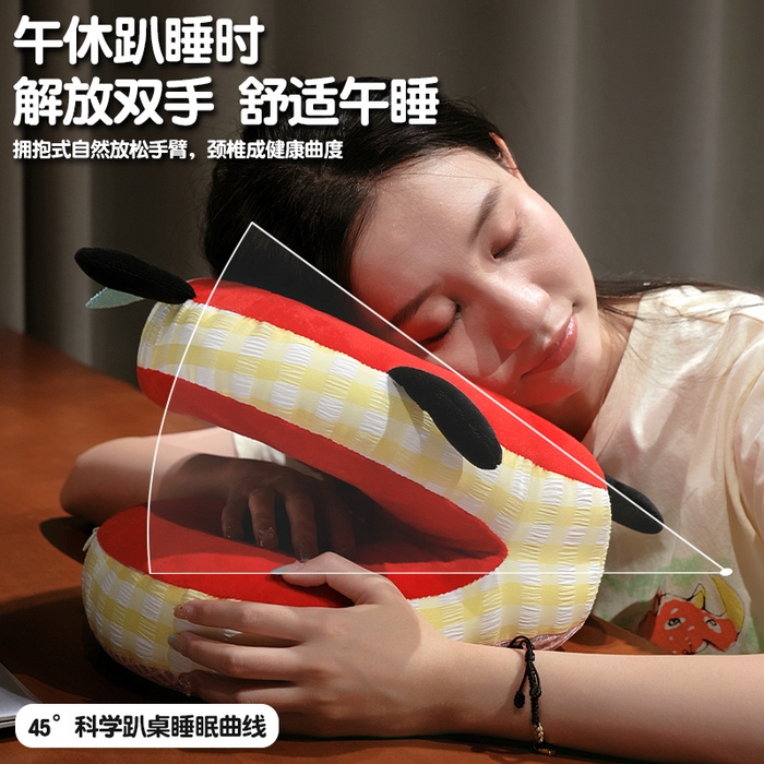 91家纺网 家纺一手货源 找家纺 仟亿莱 2025新款亲肤舒适大眼红苹果双面午睡枕枕头枕芯 组合图仅供参考不可下单