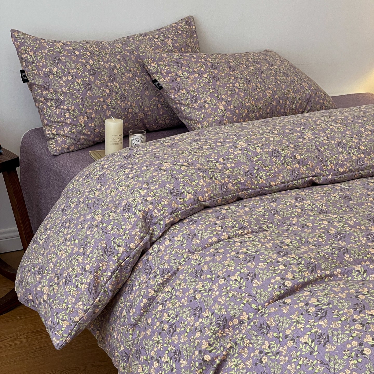 91家纺网 家纺一手货源 找家纺 梦纤绒 2025秋冬新款A类高克重亚麻复古诧季风原麻系列四件套 洛檀紫