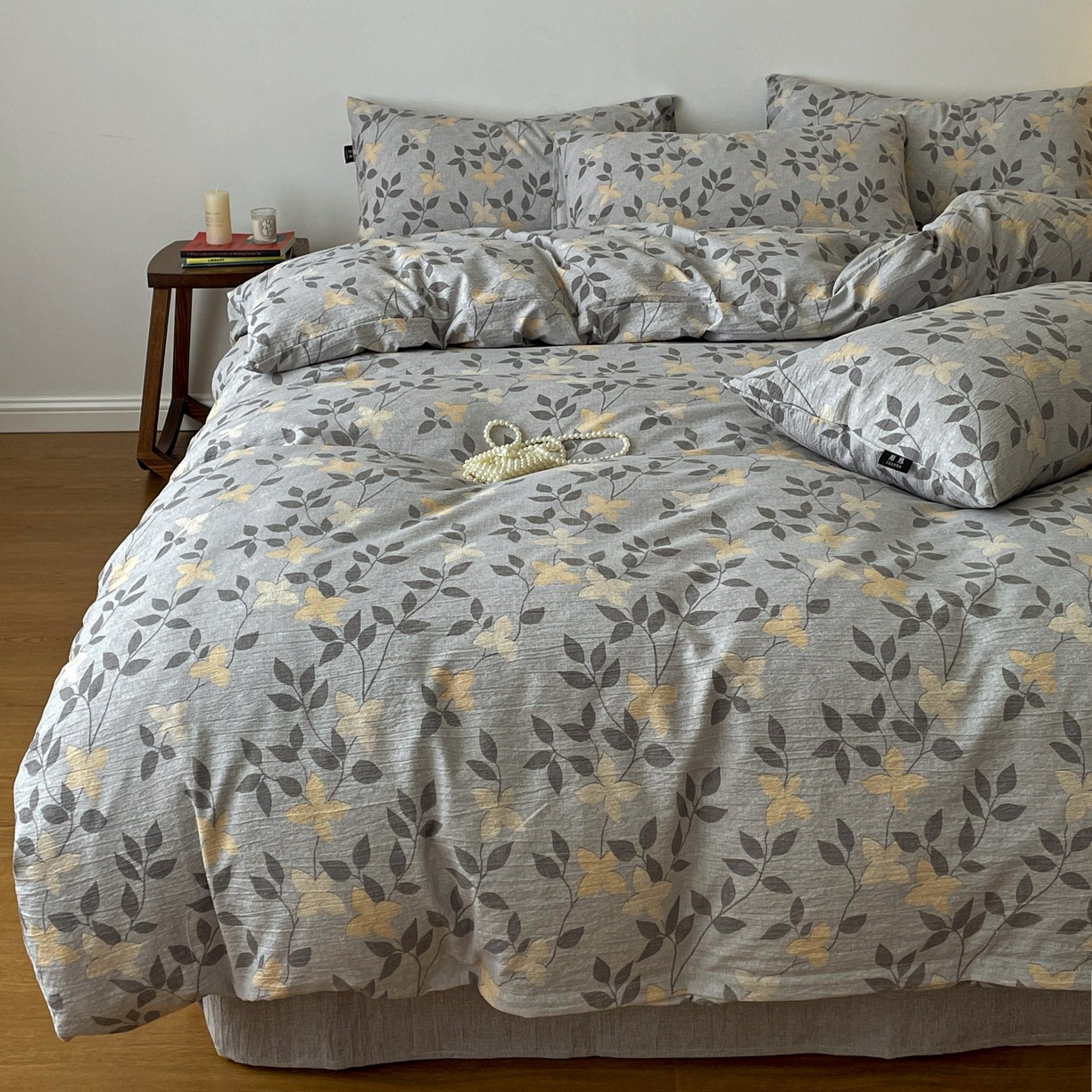 91家纺网 家纺一手货源 找家纺 梦纤绒 2025秋冬新款A类高克重亚麻复古诧季风原麻系列四件套 蔓叶兰