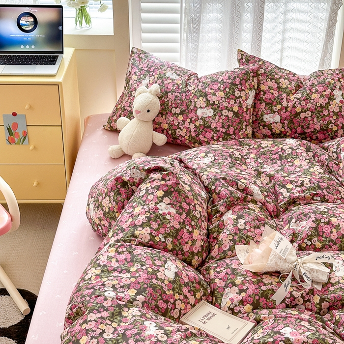 91家纺网 家纺一手货源 找家纺 小叮当家纺仓储工厂店 2025新款13372碎花全棉纯棉四件套 沉浸花园