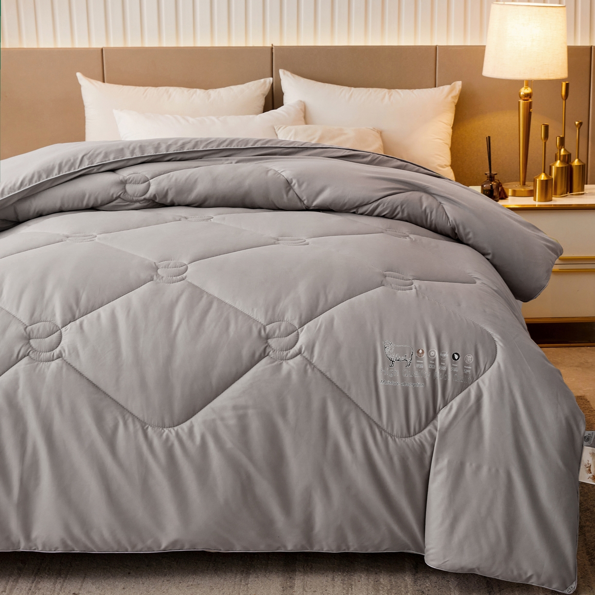 91家纺网 家纺一手货源 找家纺 帕芬鸟家纺 2025新款100%澳洲羊毛被（国） 优雅灰