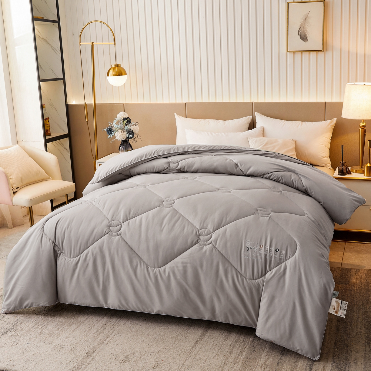 91家纺网 家纺一手货源 找家纺 帕芬鸟家纺 2025新款100%澳洲羊毛被（国） 优雅灰