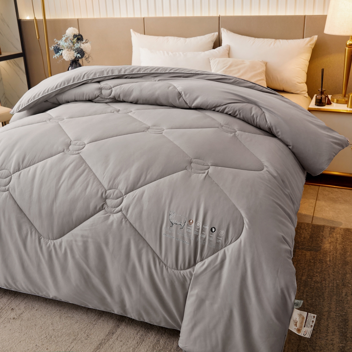 91家纺网 家纺一手货源 找家纺 帕芬鸟家纺 2025新款100%澳洲羊毛被（国） 优雅灰