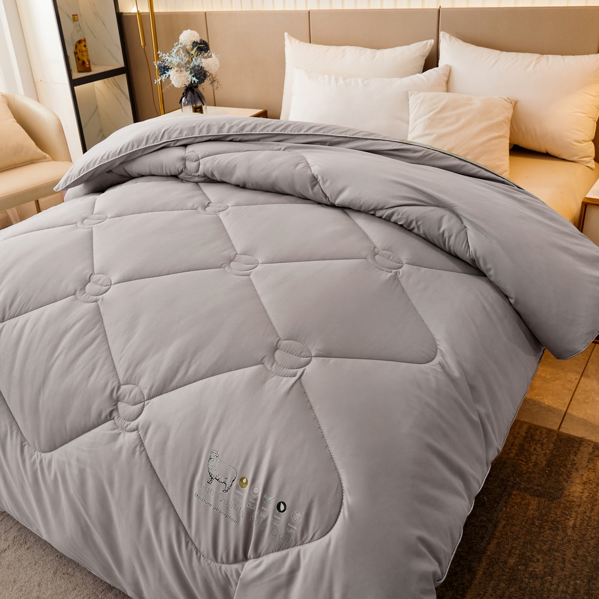 91家纺网 家纺一手货源 找家纺 帕芬鸟家纺 2025新款100%澳洲羊毛被（国） 优雅灰