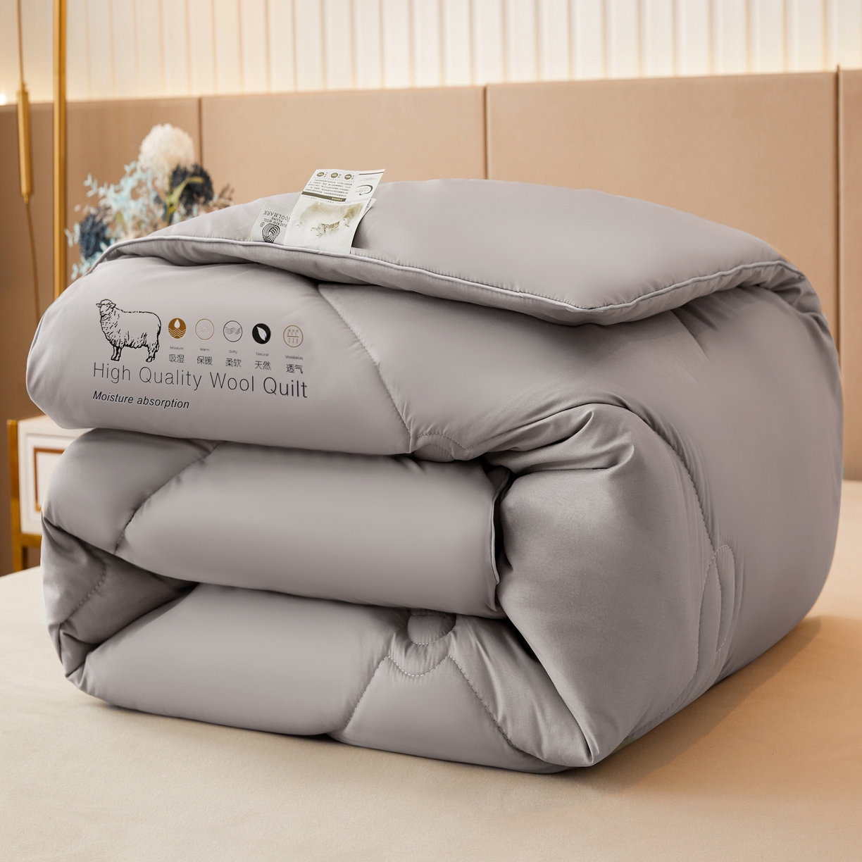 91家纺网 家纺一手货源 找家纺 帕芬鸟家纺 2025新款100%澳洲羊毛被（国） 优雅灰