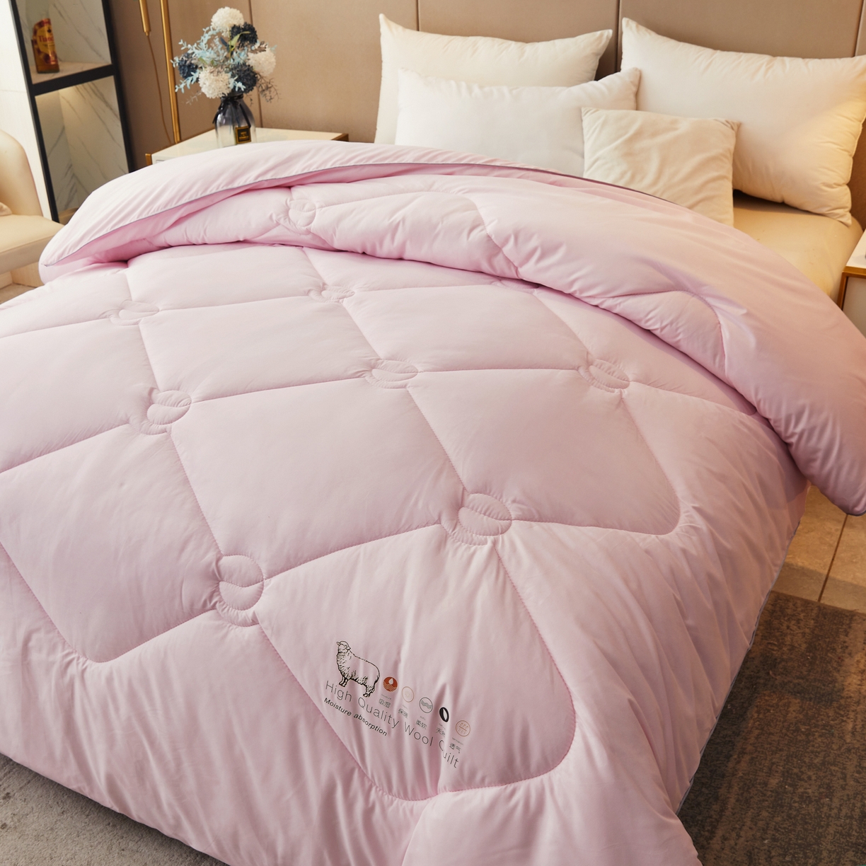 91家纺网 家纺一手货源 找家纺 帕芬鸟家纺 2025新款100%澳洲羊毛被（国） 典雅粉