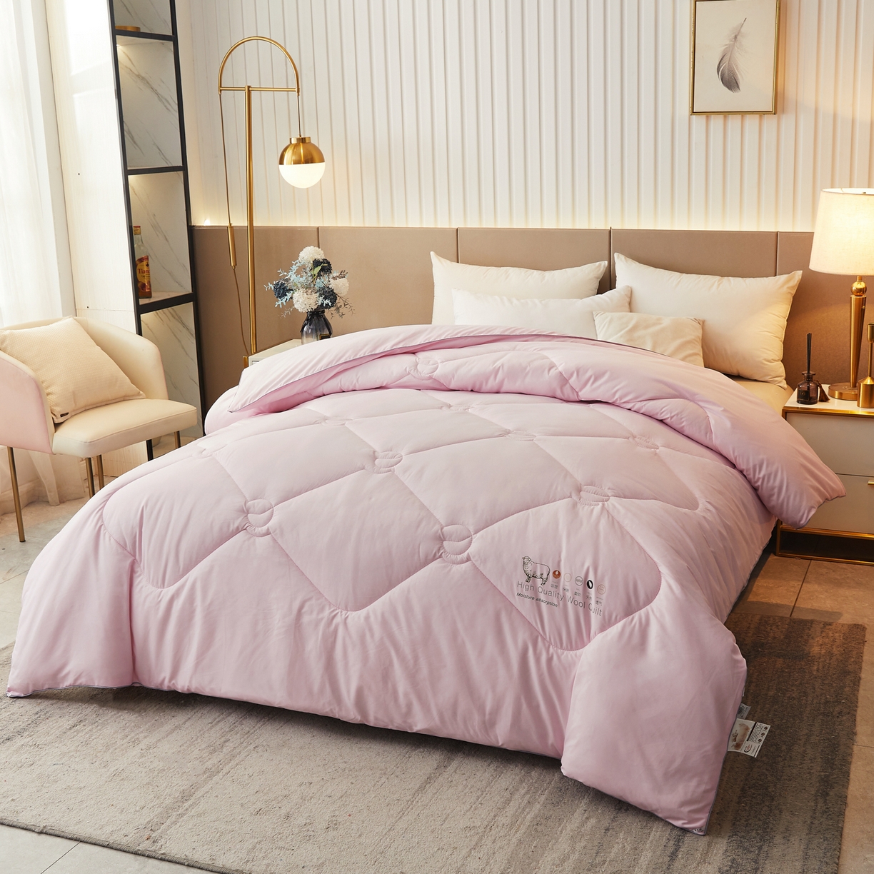 91家纺网 家纺一手货源 找家纺 帕芬鸟家纺 2025新款100%澳洲羊毛被（国） 典雅粉