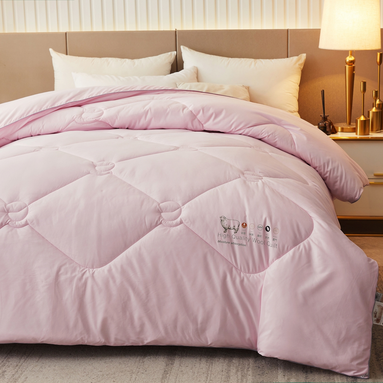 91家纺网 家纺一手货源 找家纺 帕芬鸟家纺 2025新款100%澳洲羊毛被（国） 典雅粉