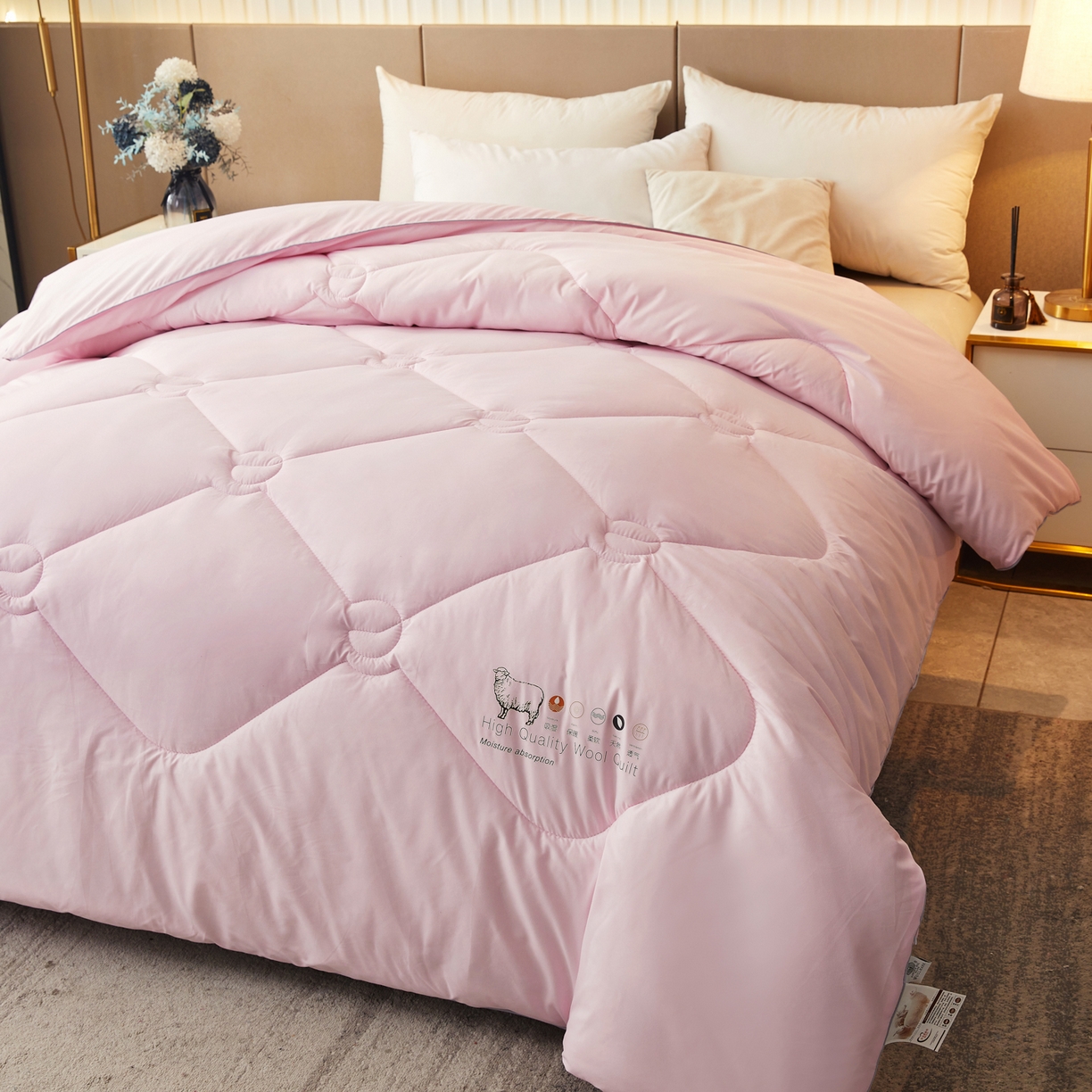 91家纺网 家纺一手货源 找家纺 帕芬鸟家纺 2025新款100%澳洲羊毛被（国） 典雅粉