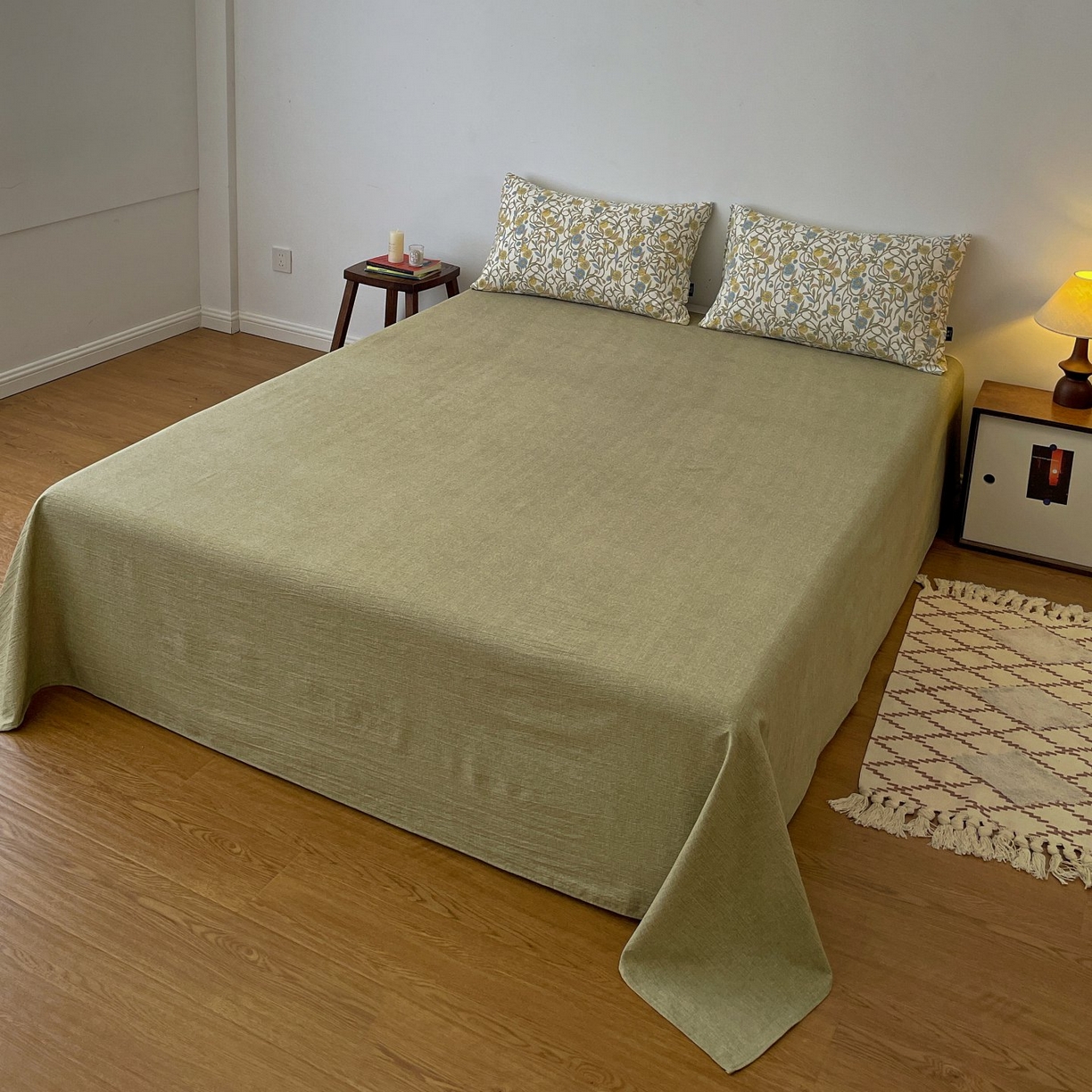 91家纺网 家纺一手货源 找家纺 梦纤绒 2025秋冬新款A类高克重亚麻复古诧季风原麻系列四件套 秘境绿