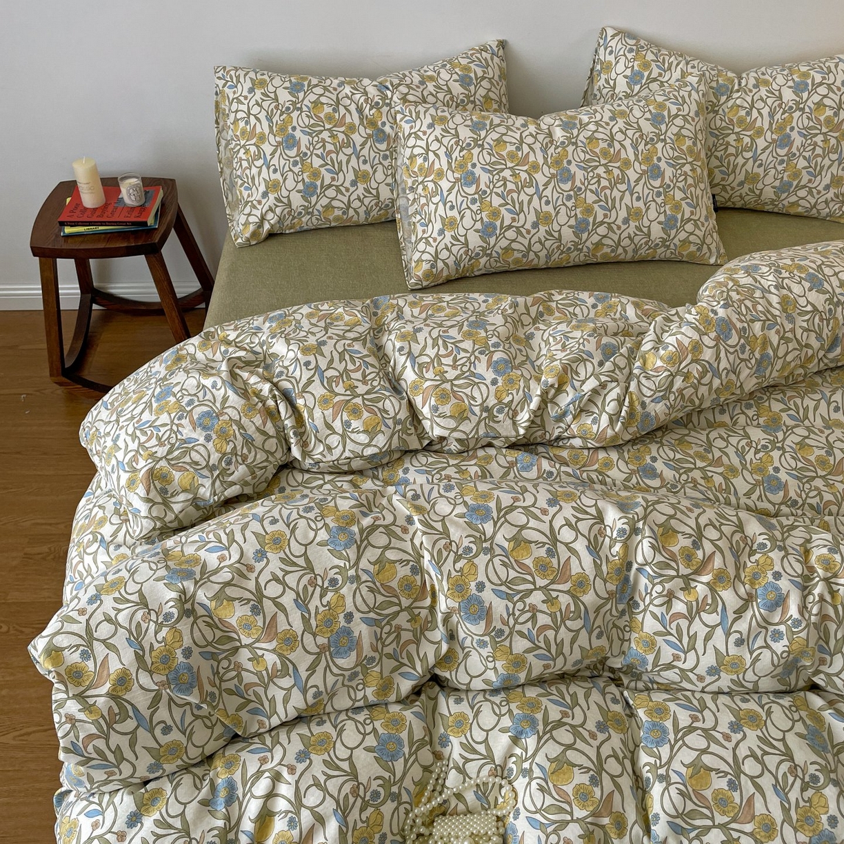 91家纺网 家纺一手货源 找家纺 梦纤绒 2025秋冬新款A类高克重亚麻复古诧季风原麻系列四件套 秘境绿