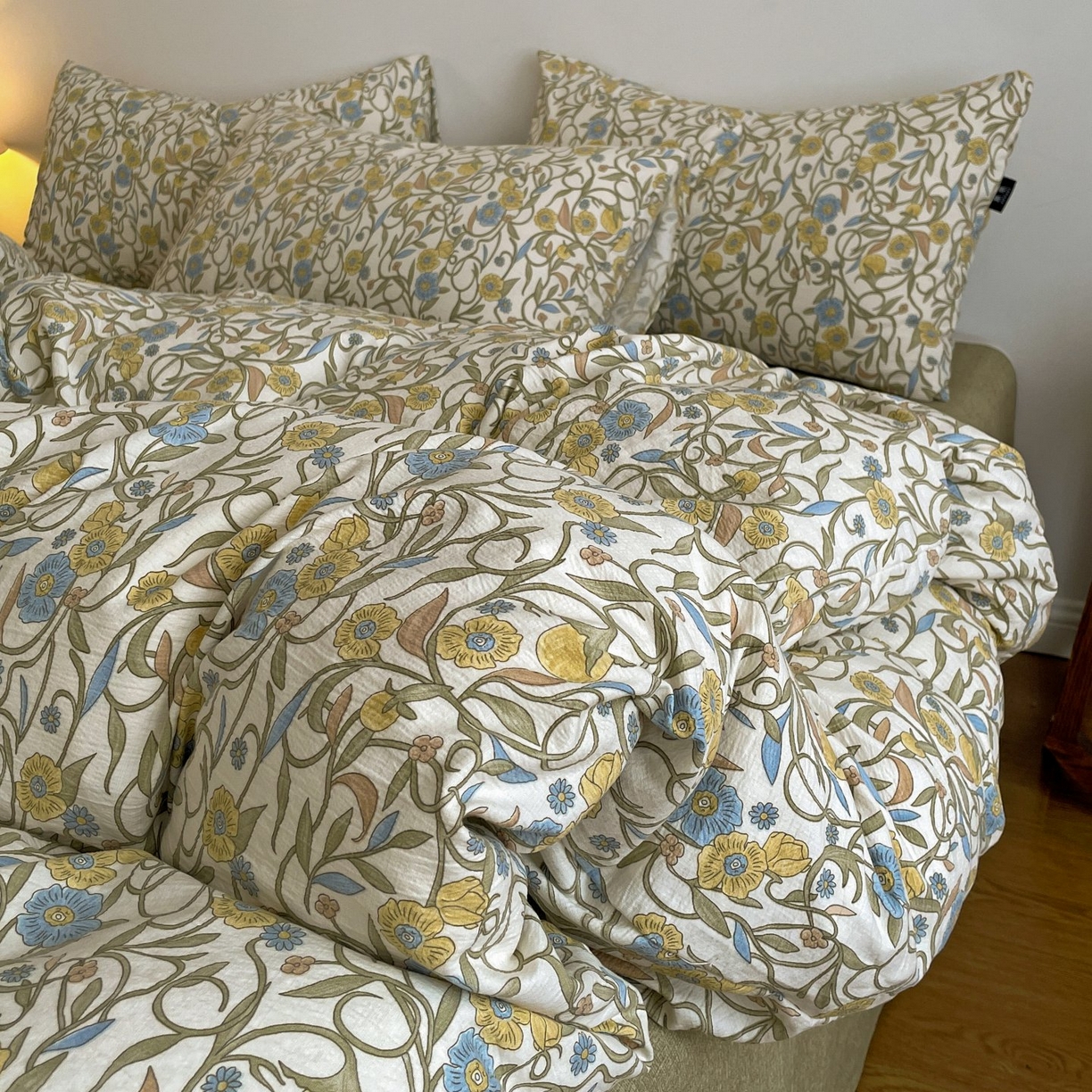 91家纺网 家纺一手货源 找家纺 梦纤绒 2025秋冬新款A类高克重亚麻复古诧季风原麻系列四件套 秘境绿