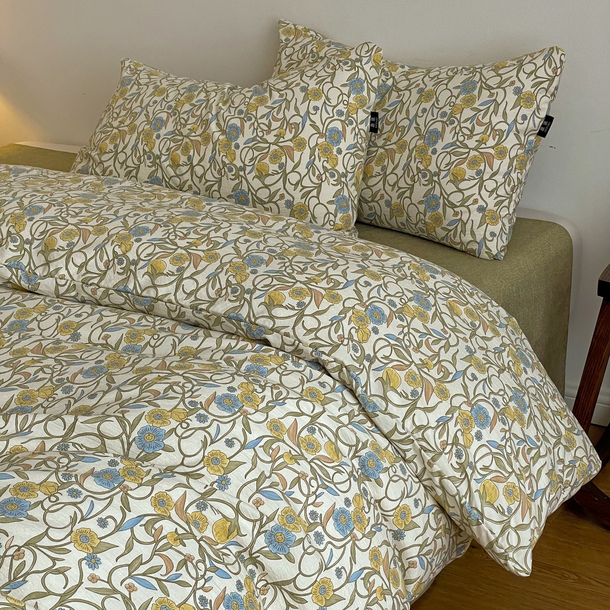 91家纺网 家纺一手货源 找家纺 梦纤绒 2025秋冬新款A类高克重亚麻复古诧季风原麻系列四件套 秘境绿