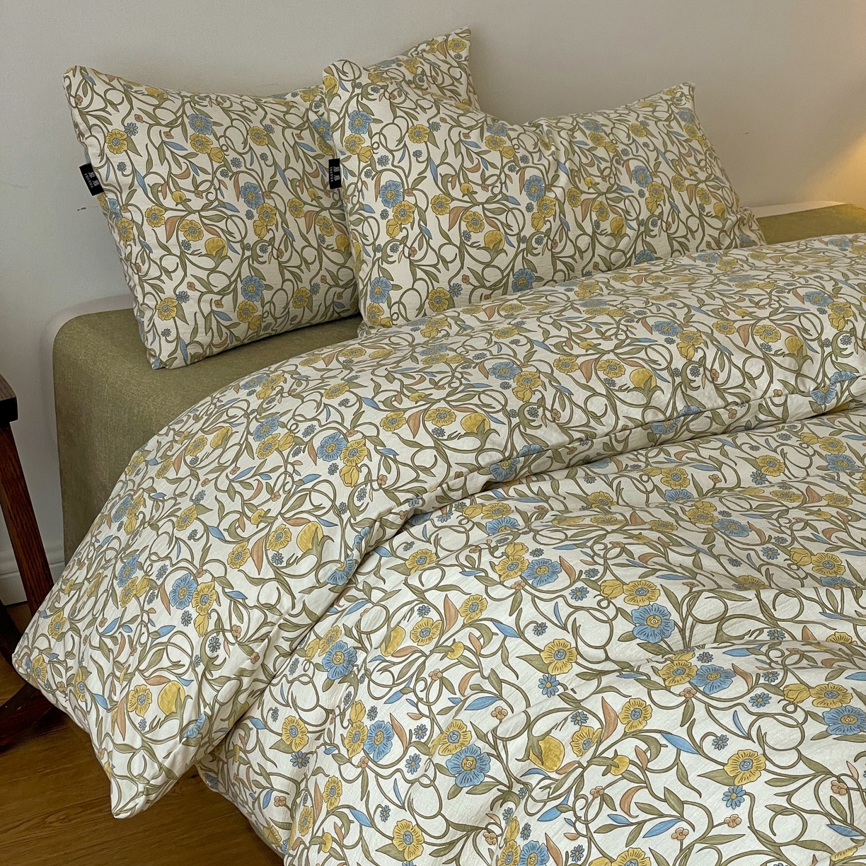 91家纺网 家纺一手货源 找家纺 梦纤绒 2025秋冬新款A类高克重亚麻复古诧季风原麻系列四件套 秘境绿