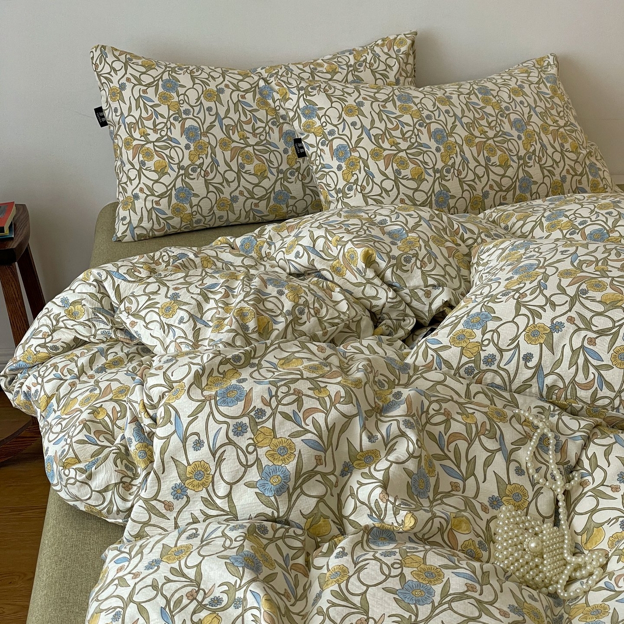 91家纺网 家纺一手货源 找家纺 梦纤绒 2025秋冬新款A类高克重亚麻复古诧季风原麻系列四件套 秘境绿